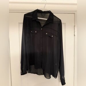 Topshop Black Sheer Casual Button-Down Shirt